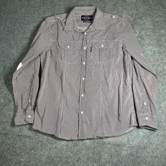 Ecko Unltd Shirt Mens XL Striped Button Down Burgundy Red Y2K Cotton - Picture 1 of 7